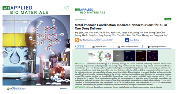 [고분자콜로이드실험실] 친수성/소수성 항암제의 동시탑재 및 전달이 가능한 나노에멀젼 개발 대표이미지